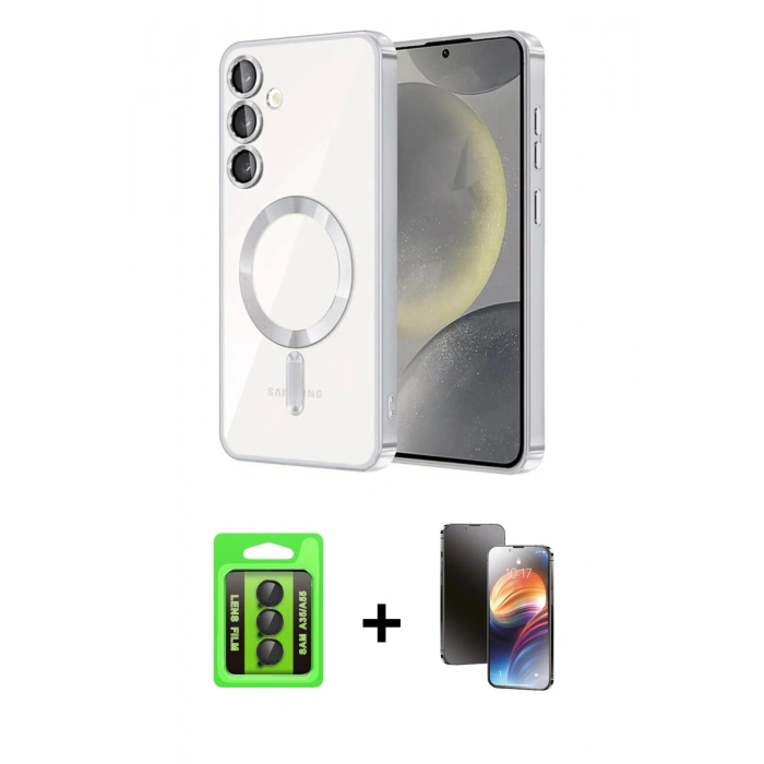MARSİLYAN™- Galaxy A35 5G Kılıf Nova Işık Özel Seri - Siyah 3D Antistatik Mat Seramik Nano Ekran Koruyucu + Raze Metal Kamera Lens - SH