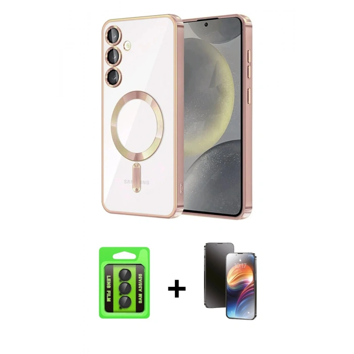 MARSİLYAN™- Galaxy A35 5G Kılıf Nova Işık Özel Seri - Siyah 3D Antistatik Mat Seramik Nano Ekran Koruyucu + Raze Metal Kamera Lens - SH
