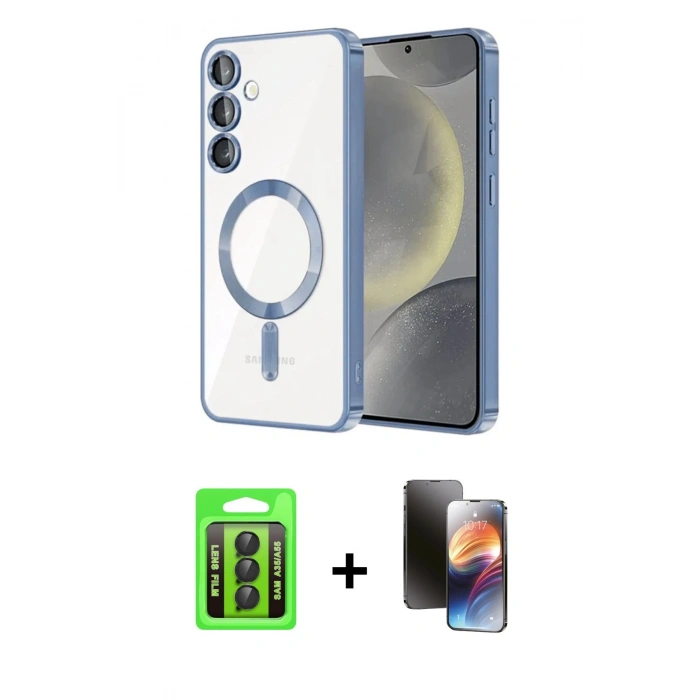 MARSİLYAN™- Galaxy A35 5G Kılıf Nova Işık Özel Seri - Siyah 3D Antistatik Mat Seramik Nano Ekran Koruyucu + Raze Metal Kamera Lens - SH
