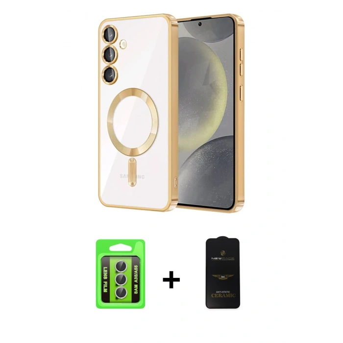 MARSİLYAN™- Galaxy A35 5G Kılıf Nova Işık Özel Seri - Siyah 6D Antistatik Mat Seramik Hayalet Nano Ekran Koruyucu + Raze Metal Kamera Lens - GS