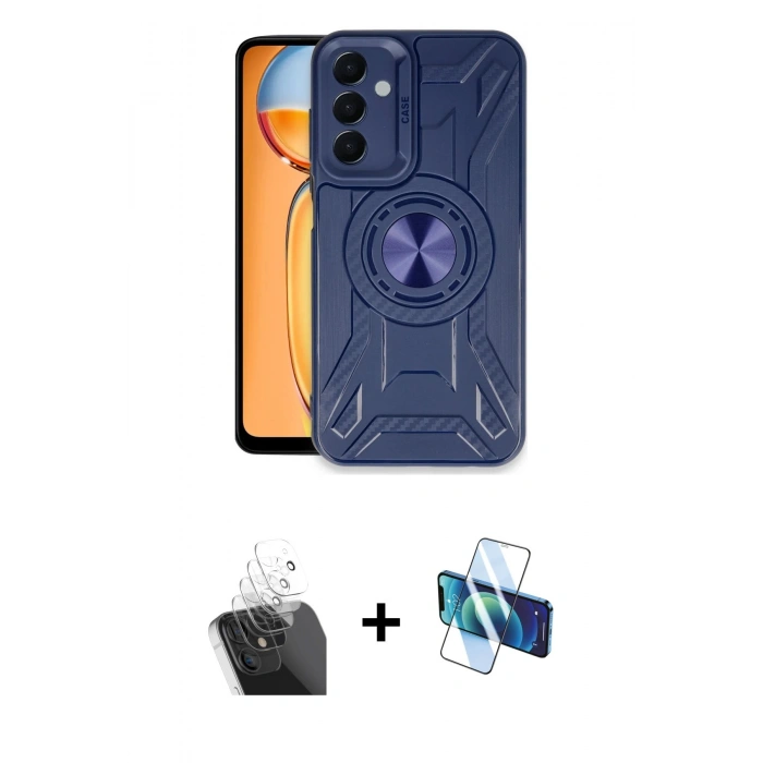 MARSİLYAN™- Galaxy A35 5G Kılıf Nova Yansıma Prime - Siyah 3D Antistatik Cam Ekran Koruyucu + Kamera Lens Koruma Cam - SF