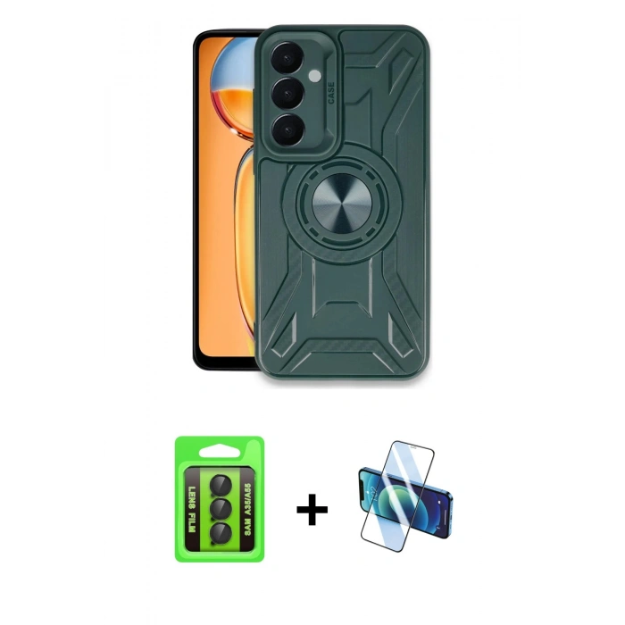 MARSİLYAN™- Galaxy A35 5G Kılıf Nova Yansıma Prime - Siyah 3D Antistatik Cam Ekran Koruyucu + Raze Metal Kamera Lens - SH