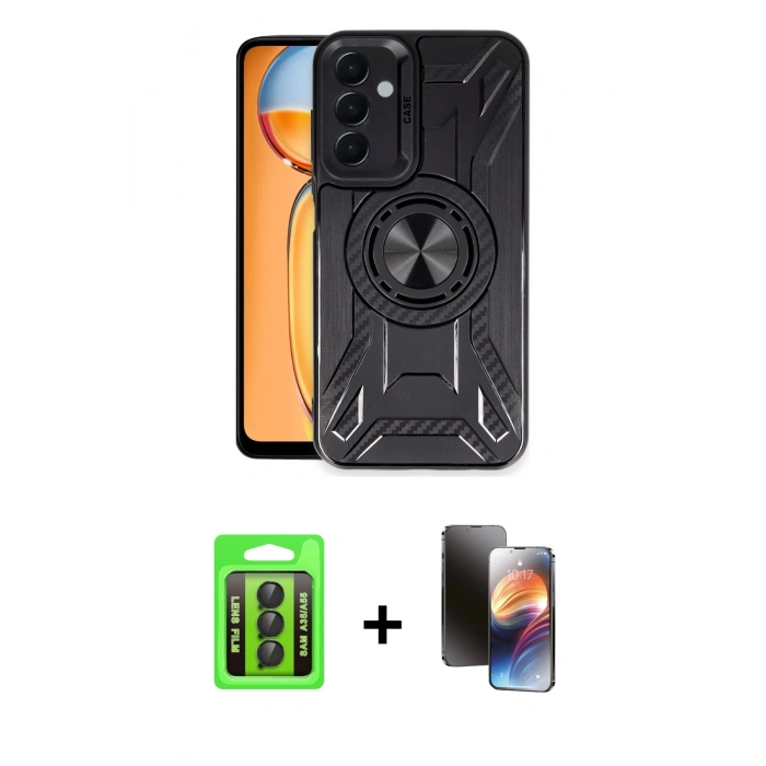 MARSİLYAN™- Galaxy A35 5G Kılıf Nova Yansıma Prime - Siyah 3D Antistatik Mat Seramik Nano Ekran Koruyucu + Raze Metal Kamera Lens - SH