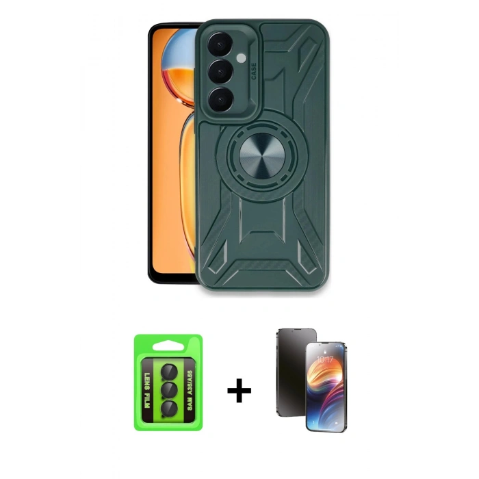 MARSİLYAN™- Galaxy A35 5G Kılıf Nova Yansıma Prime - Siyah 3D Antistatik Mat Seramik Nano Ekran Koruyucu + Raze Metal Kamera Lens - SH