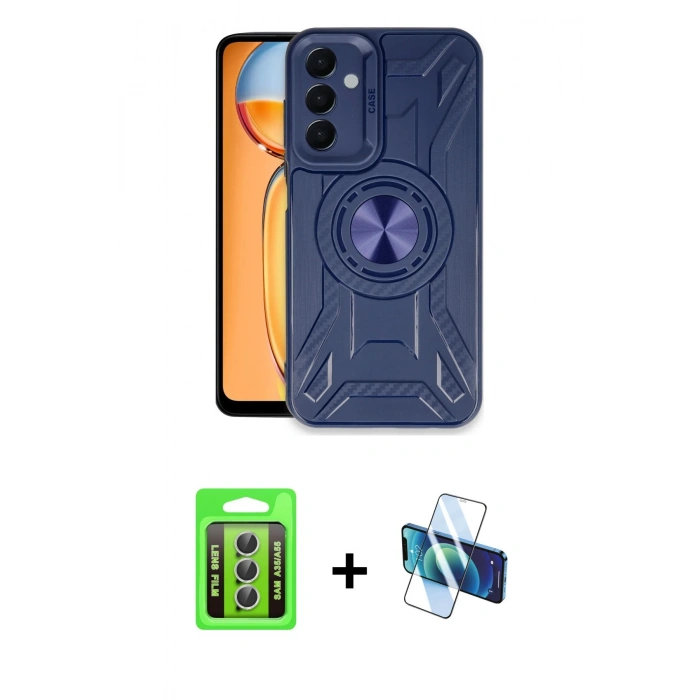 MARSİLYAN™- Galaxy A35 5G Kılıf Nova Yansıma Prime - Siyah 3D Antistatik Seramik Nano Ekran Koruyucu + Raze Metal Kamera Lens - GS