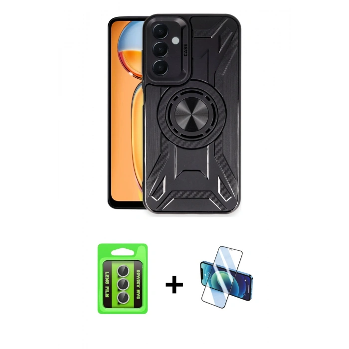 MARSİLYAN™- Galaxy A35 5G Kılıf Nova Yansıma Prime - Siyah 3D Antistatik Seramik Nano Ekran Koruyucu + Raze Metal Kamera Lens - GS