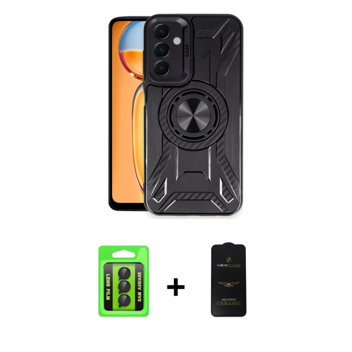 MARSİLYAN™- Galaxy A35 5G Kılıf Nova Yansıma Prime - Siyah 6D Antistatik Mat Seramik Hayalet Nano Ekran Koruyucu + Raze Metal Kamera Lens - SH