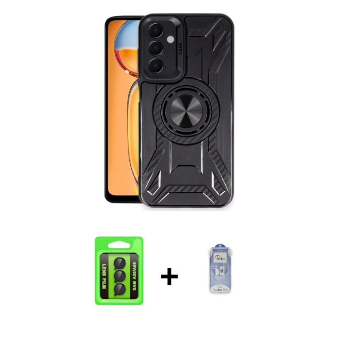 MARSİLYAN™- Galaxy A35 5G Kılıf Nova Yansıma Prime - Siyah Joko Magic 5D Cam + Raze Metal Kamera Lens - SH