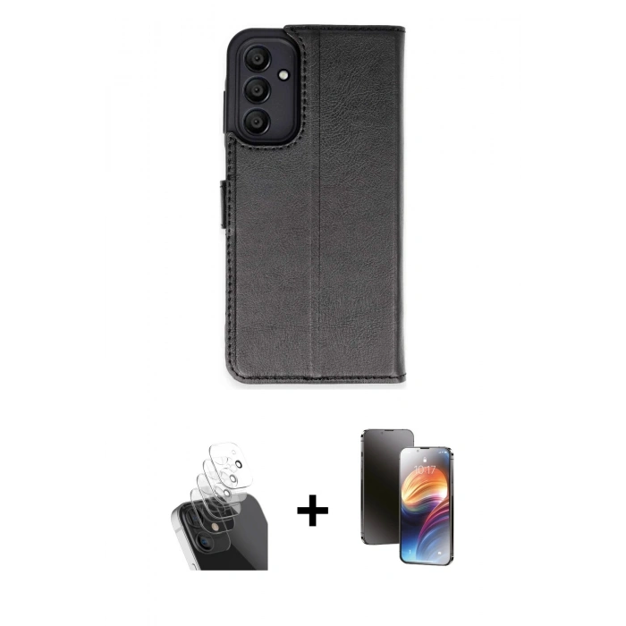 MARSİLYAN™- Galaxy A35 5G Kılıf Siluet Işık Serisi - Siyah 3D Antistatik Mat Seramik Nano Ekran Koruyucu + Kamera Lens Koruma Cam - SF