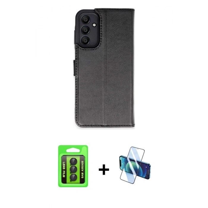 MARSİLYAN™- Galaxy A35 5G Kılıf Siluet Işık Serisi - Siyah 3D Antistatik Seramik Nano Ekran Koruyucu + Raze Metal Kamera Lens - SH