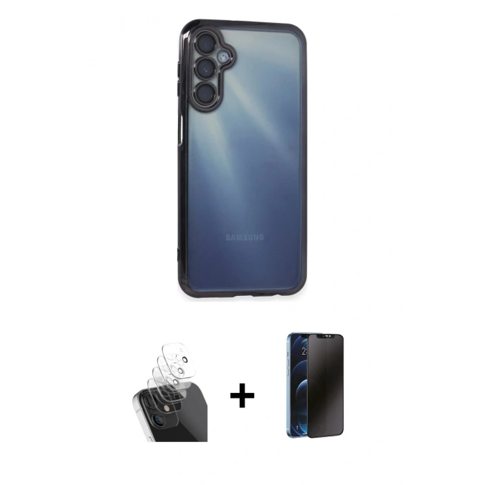 MARSİLYAN™- Galaxy A35 5G Kılıf Vadi Minimal - Siyah 3D Antistatik Hayalet Cam Ekran Koruyucu + Kamera Lens Koruma Cam - SF