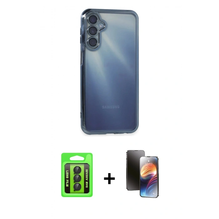 MARSİLYAN™- Galaxy A35 5G Kılıf Vadi Minimal - Siyah 3D Antistatik Mat Seramik Nano Ekran Koruyucu + Raze Metal Kamera Lens - SH