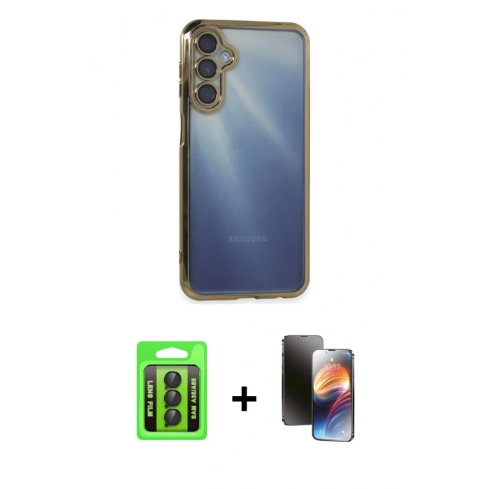 MARSİLYAN™- Galaxy A35 5G Kılıf Vadi Minimal - Siyah 3D Antistatik Mat Seramik Nano Ekran Koruyucu + Raze Metal Kamera Lens - SH