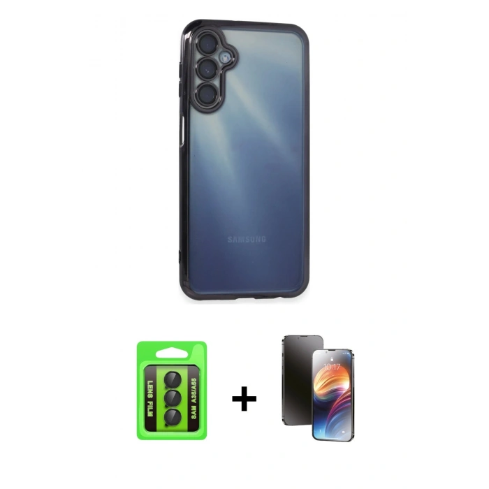 MARSİLYAN™- Galaxy A35 5G Kılıf Vadi Minimal - Siyah 3D Antistatik Mat Seramik Nano Ekran Koruyucu + Raze Metal Kamera Lens - SH