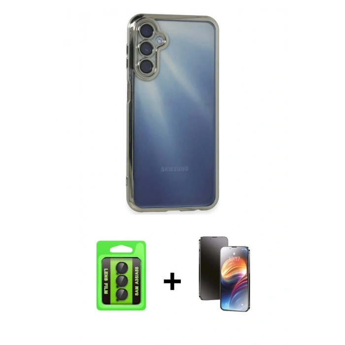 MARSİLYAN™- Galaxy A35 5G Kılıf Vadi Minimal - Siyah 3D Antistatik Mat Seramik Nano Ekran Koruyucu + Raze Metal Kamera Lens - SH