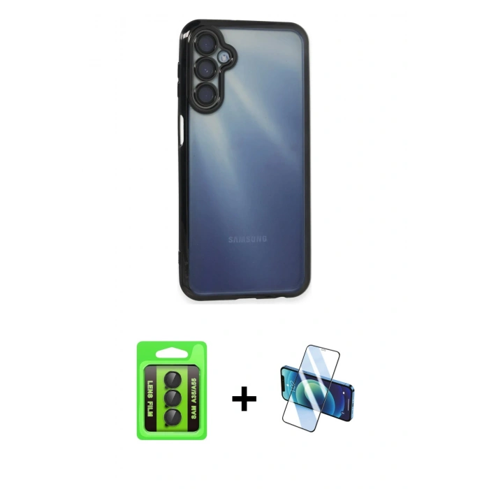 MARSİLYAN™- Galaxy A35 5G Kılıf Vadi Minimal - Siyah 3D Antistatik Seramik Nano Ekran Koruyucu + Raze Metal Kamera Lens - SH