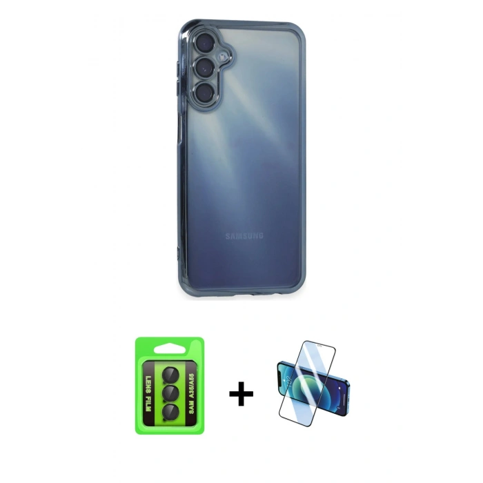 MARSİLYAN™- Galaxy A35 5G Kılıf Vadi Minimal - Siyah 3D Antistatik Seramik Nano Ekran Koruyucu + Raze Metal Kamera Lens - SH