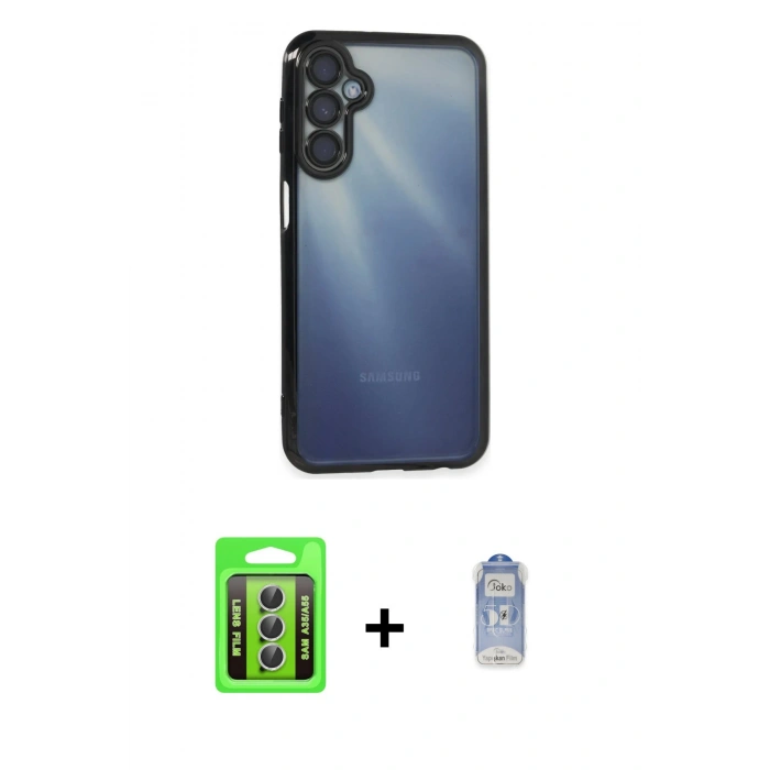 MARSİLYAN™- Galaxy A35 5G Kılıf Vadi Minimal - Siyah Joko Magic 5D Cam + Raze Metal Kamera Lens - GS