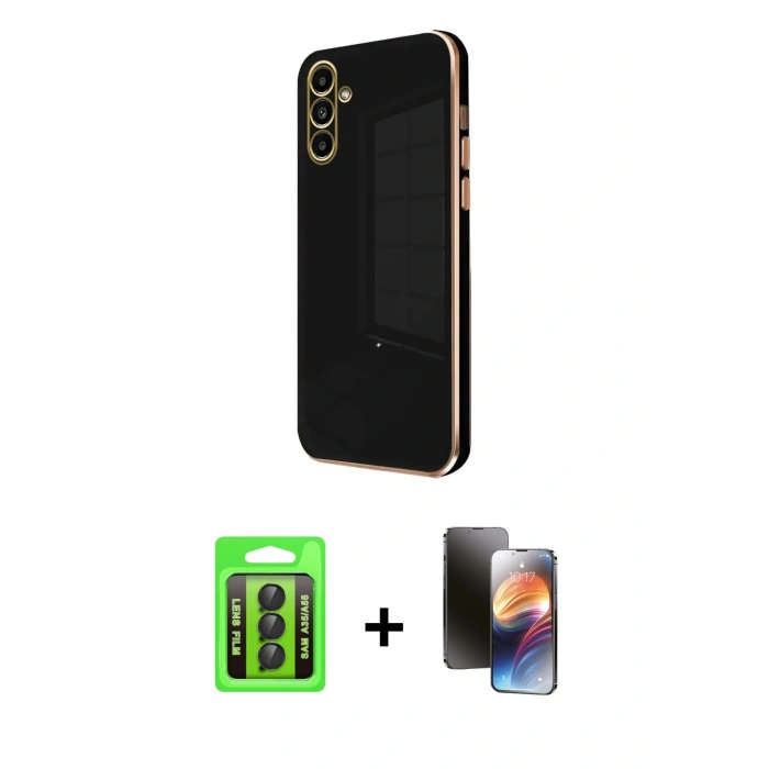 MARSİLYAN™- Galaxy A35 5G Kılıf Yankı Serisi - Siyah 3D Antistatik Mat Seramik Nano Ekran Koruyucu + Raze Metal Kamera Lens - SH