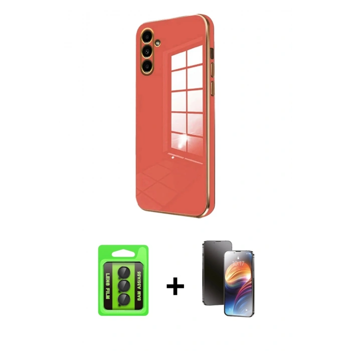 MARSİLYAN™- Galaxy A35 5G Kılıf Yankı Serisi - Siyah 3D Antistatik Mat Seramik Nano Ekran Koruyucu + Raze Metal Kamera Lens - SH