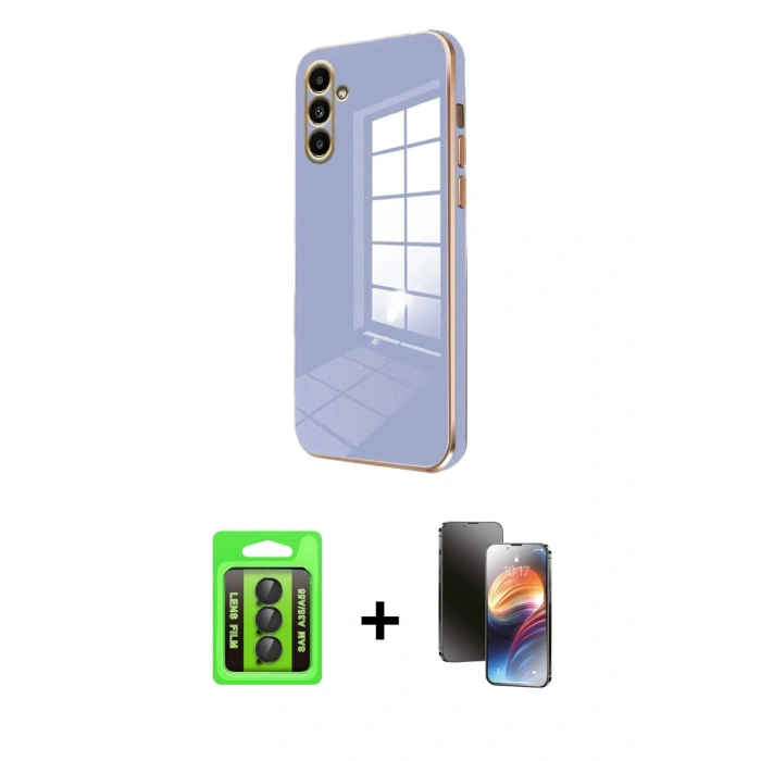 MARSİLYAN™- Galaxy A35 5G Kılıf Yankı Serisi - Siyah 3D Antistatik Mat Seramik Nano Ekran Koruyucu + Raze Metal Kamera Lens - SH