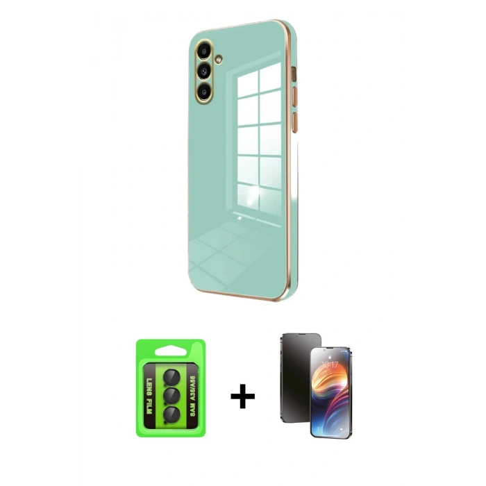 MARSİLYAN™- Galaxy A35 5G Kılıf Yankı Serisi - Siyah 3D Antistatik Mat Seramik Nano Ekran Koruyucu + Raze Metal Kamera Lens - SH