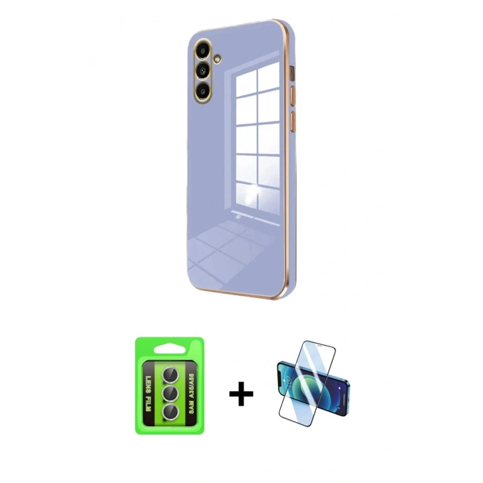MARSİLYAN™- Galaxy A35 5G Kılıf Yankı Serisi - Siyah 3D Antistatik Seramik Nano Ekran Koruyucu + Raze Metal Kamera Lens - GS