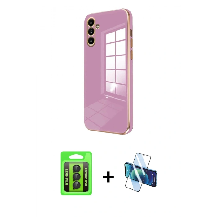 MARSİLYAN™- Galaxy A35 5G Kılıf Yankı Serisi - Siyah 3D Antistatik Seramik Nano Ekran Koruyucu + Raze Metal Kamera Lens - SH