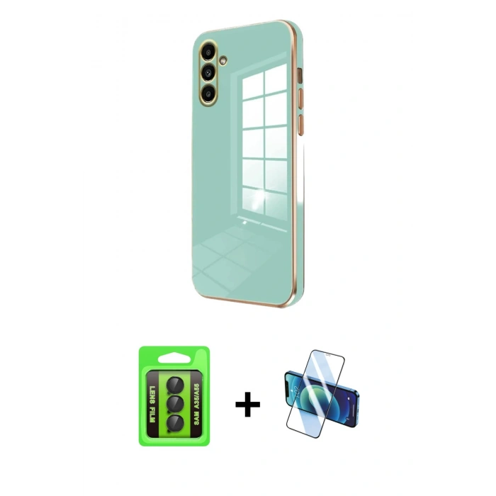 MARSİLYAN™- Galaxy A35 5G Kılıf Yankı Serisi - Siyah 3D Antistatik Seramik Nano Ekran Koruyucu + Raze Metal Kamera Lens - SH