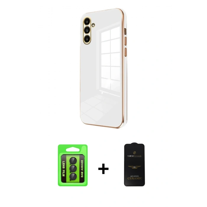 MARSİLYAN™- Galaxy A35 5G Kılıf Yankı Serisi - Siyah 6D Antistatik Mat Seramik Hayalet Nano Ekran Koruyucu + Raze Metal Kamera Lens - SH