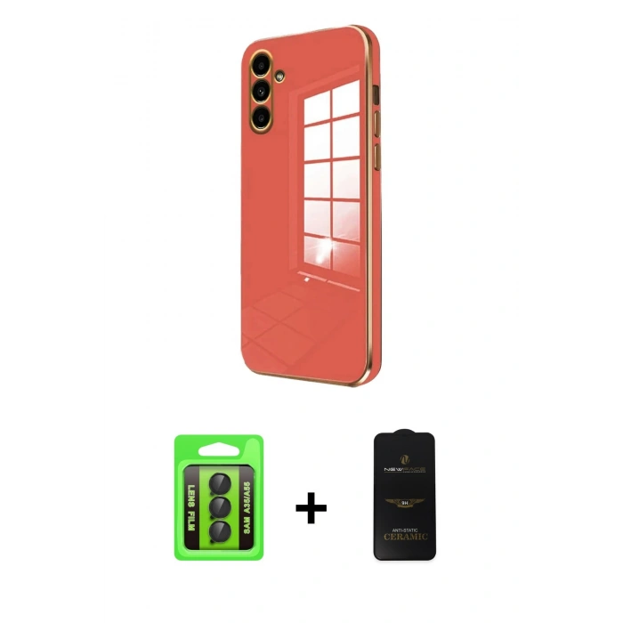 MARSİLYAN™- Galaxy A35 5G Kılıf Yankı Serisi - Siyah 6D Antistatik Mat Seramik Hayalet Nano Ekran Koruyucu + Raze Metal Kamera Lens - SH
