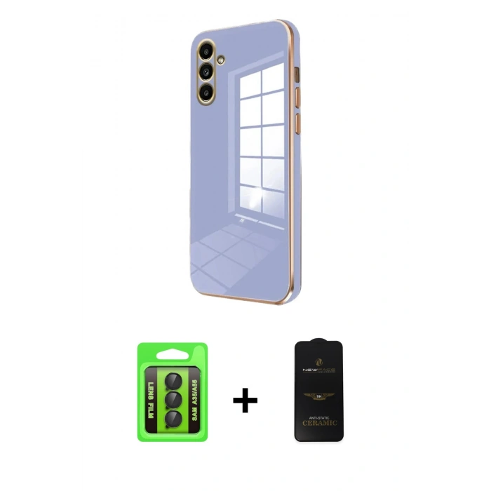 MARSİLYAN™- Galaxy A35 5G Kılıf Yankı Serisi - Siyah 6D Antistatik Mat Seramik Hayalet Nano Ekran Koruyucu + Raze Metal Kamera Lens - SH
