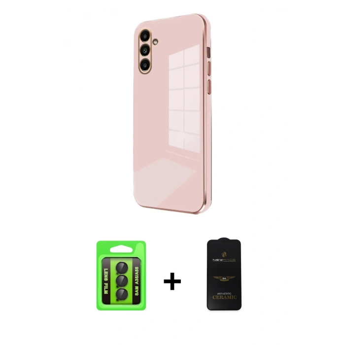 MARSİLYAN™- Galaxy A35 5G Kılıf Yankı Serisi - Siyah 6D Antistatik Mat Seramik Hayalet Nano Ekran Koruyucu + Raze Metal Kamera Lens - SH