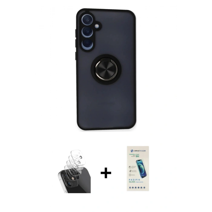 MARSİLYAN™- Galaxy A35 5G Kılıf Yörünge Çizgi - Şeffaf Pasifik Cam Ekran Koruyucu + Kamera Lens Koruma Cam - SF
