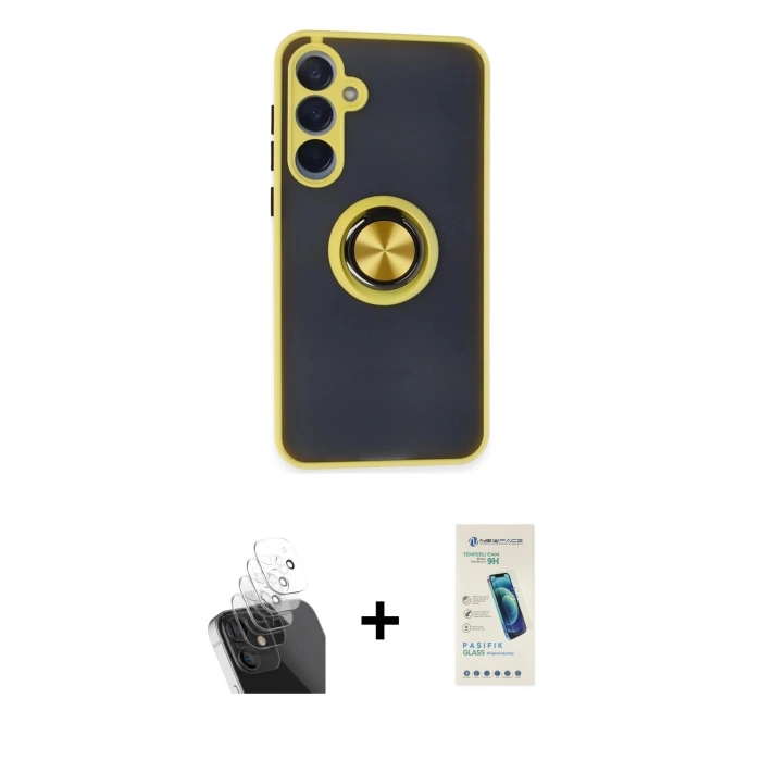 MARSİLYAN™- Galaxy A35 5G Kılıf Yörünge Çizgi - Şeffaf Pasifik Cam Ekran Koruyucu + Kamera Lens Koruma Cam - SF