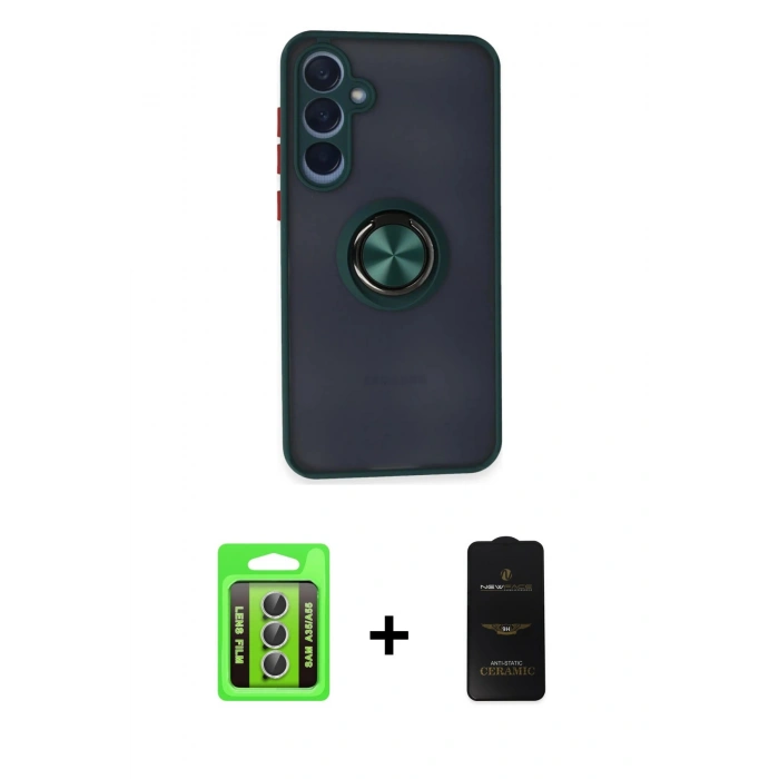 MARSİLYAN™- Galaxy A35 5G Kılıf Yörünge Çizgi - Siyah 6D Antistatik Mat Seramik Hayalet Nano Ekran Koruyucu + Raze Metal Kamera Lens - GS