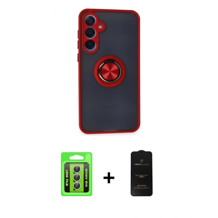 MARSİLYAN™- Galaxy A35 5G Kılıf Yörünge Çizgi - Siyah 6D Antistatik Mat Seramik Hayalet Nano Ekran Koruyucu + Raze Metal Kamera Lens - GS