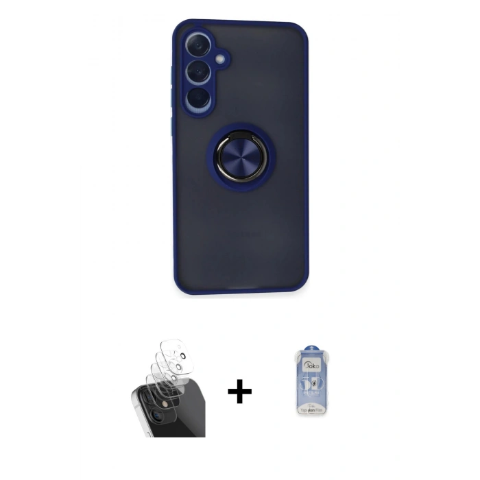 MARSİLYAN™- Galaxy A35 5G Kılıf Yörünge Çizgi - Siyah Joko Magic 5D Cam + Kamera Lens Koruma Cam - SF