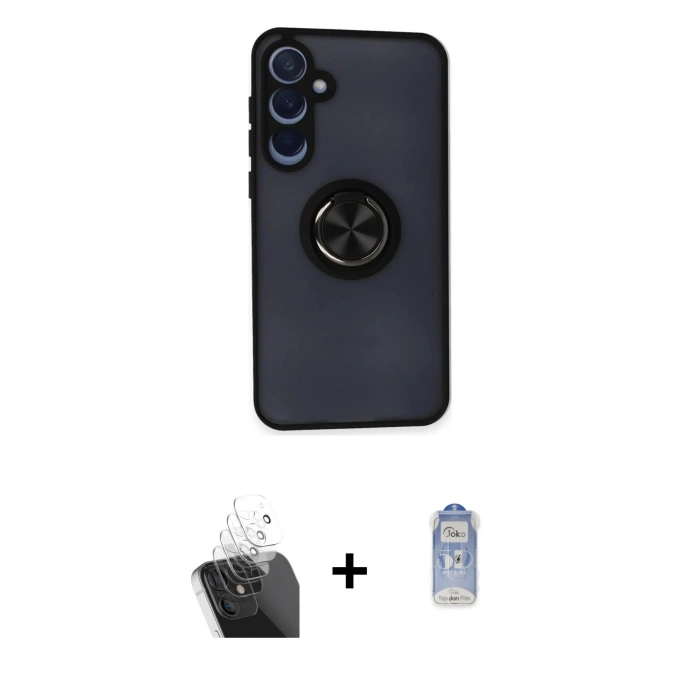 MARSİLYAN™- Galaxy A35 5G Kılıf Yörünge Çizgi - Siyah Joko Magic 5D Cam + Kamera Lens Koruma Cam - SF