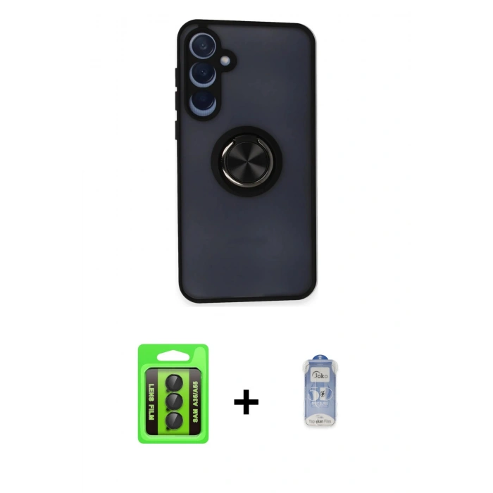 MARSİLYAN™- Galaxy A35 5G Kılıf Yörünge Çizgi - Siyah Joko Magic 5D Cam + Raze Metal Kamera Lens - SH