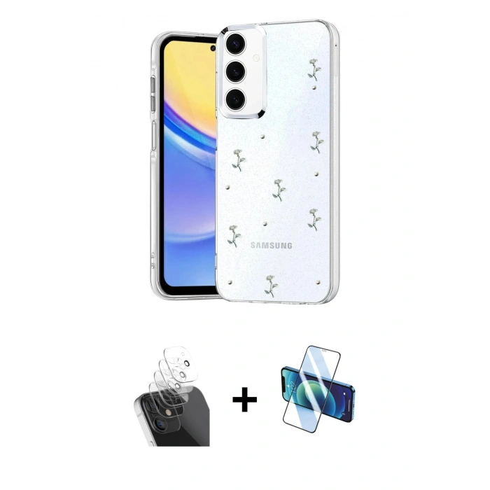 MARSİLYAN™- Galaxy A35 5G Kılıf Yörünge Form - Siyah 3D Antistatik Cam Ekran Koruyucu + Kamera Lens Koruma Cam - SF