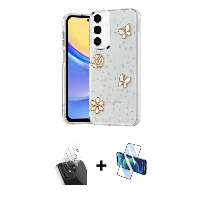 MARSİLYAN™- Galaxy A35 5G Kılıf Yörünge Form - Siyah 3D Antistatik Cam Ekran Koruyucu + Kamera Lens Koruma Cam - SF