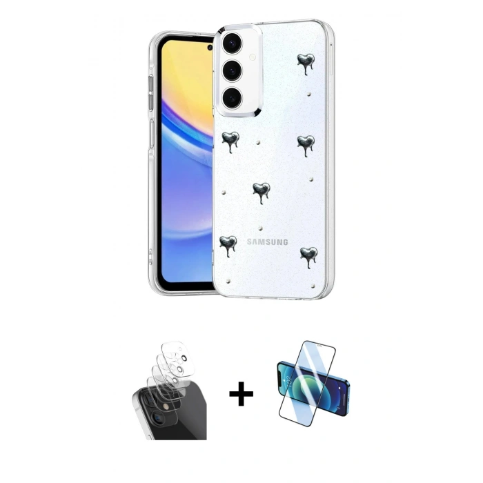 MARSİLYAN™- Galaxy A35 5G Kılıf Yörünge Form - Siyah 3D Antistatik Cam Ekran Koruyucu + Kamera Lens Koruma Cam - SF