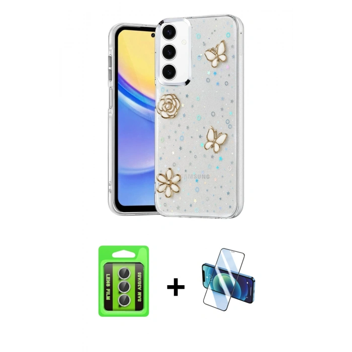 MARSİLYAN™- Galaxy A35 5G Kılıf Yörünge Form - Siyah 3D Antistatik Seramik Nano Ekran Koruyucu + Raze Metal Kamera Lens - GS
