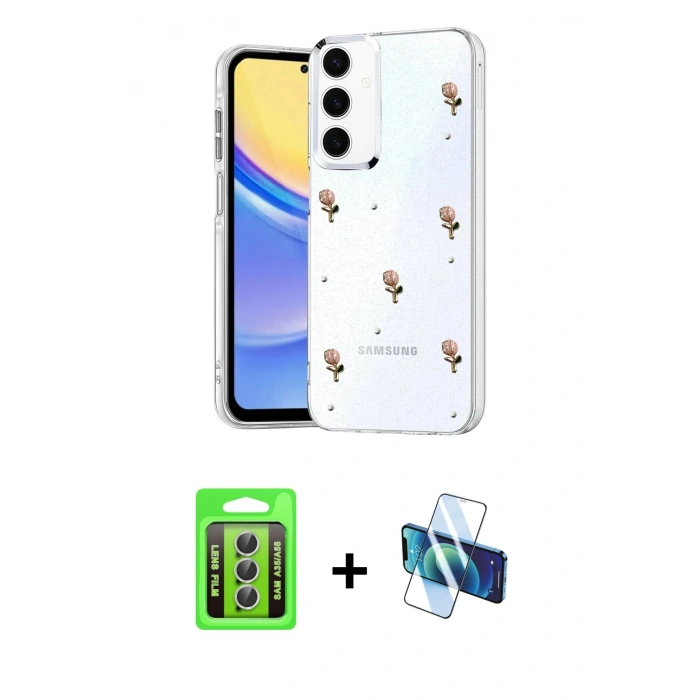MARSİLYAN™- Galaxy A35 5G Kılıf Yörünge Form - Siyah 3D Antistatik Seramik Nano Ekran Koruyucu + Raze Metal Kamera Lens - GS