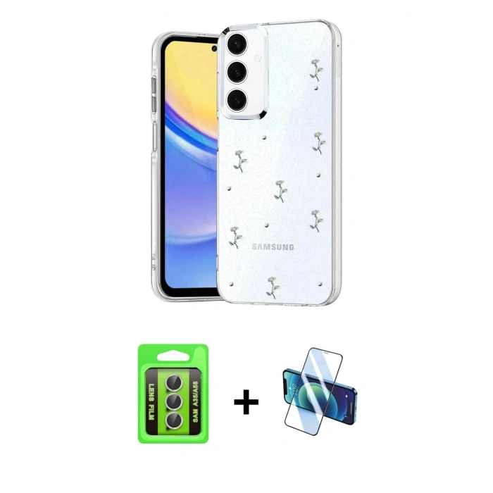 MARSİLYAN™- Galaxy A35 5G Kılıf Yörünge Form - Siyah 3D Antistatik Seramik Nano Ekran Koruyucu + Raze Metal Kamera Lens - GS