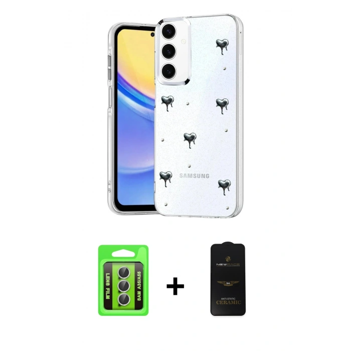 MARSİLYAN™- Galaxy A35 5G Kılıf Yörünge Form - Siyah 6D Antistatik Mat Seramik Hayalet Nano Ekran Koruyucu + Raze Metal Kamera Lens - GS
