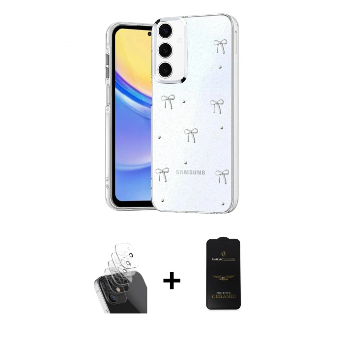 MARSİLYAN™- Galaxy A35 5G Kılıf Yörünge Form - Siyah 6D Antistatik Mat Seramik Hayalet Nano Ekran Koruyucu + Kamera Lens Koruma Cam - SF
