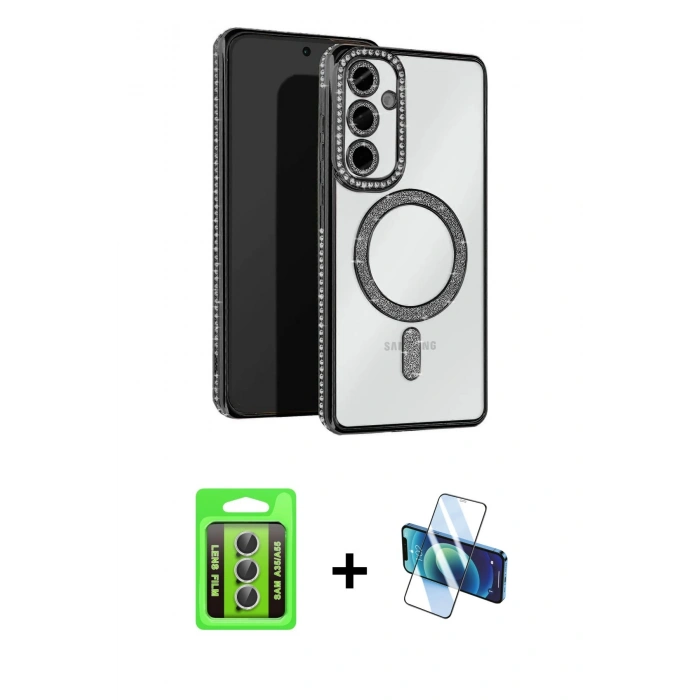 MARSİLYAN™- Galaxy A35 5G Kılıf Zirve Doku Prime - Siyah 3D Antistatik Seramik Nano Ekran Koruyucu + Raze Metal Kamera Lens - GS