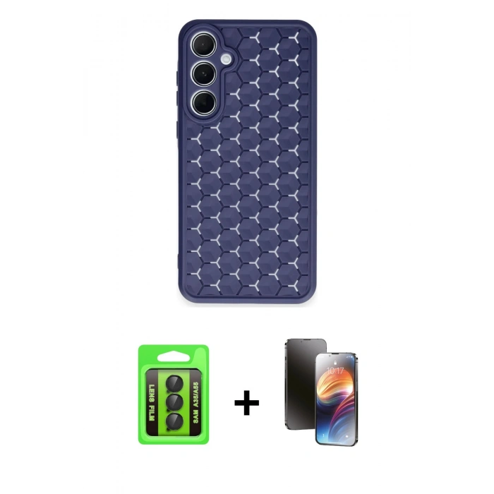MARSİLYAN™- Galaxy A35 5G Kılıf Zirve Form - Siyah 3D Antistatik Mat Seramik Nano Ekran Koruyucu + Raze Metal Kamera Lens - SH
